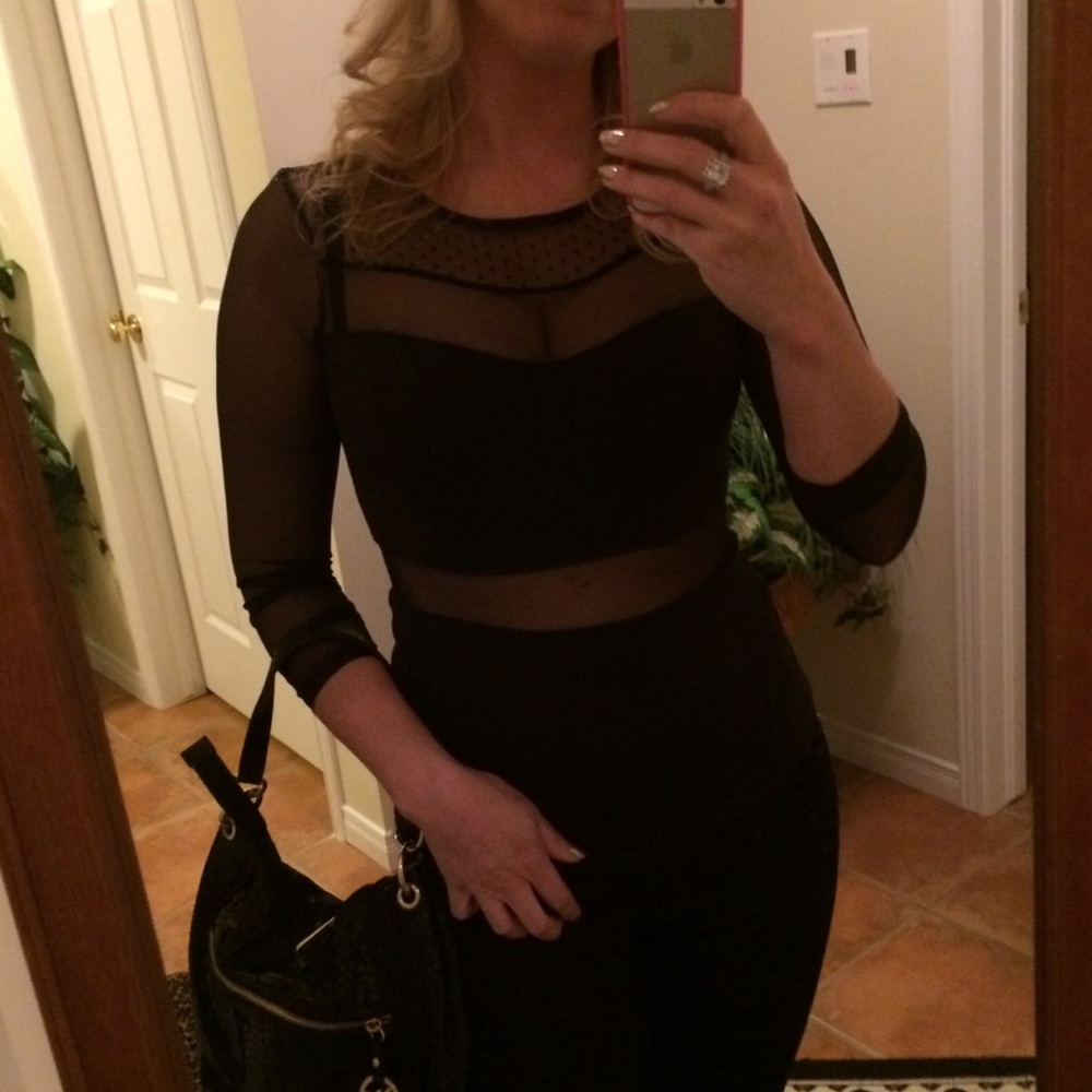 GUESS Black Sheer See-Thru Long Sleeve Top XS
